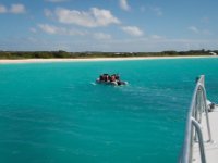 With the catamaran anchored offshore we&#39;re ferried ashore in their dinghy, 8 at a time. There were about 20 onboard the Bluebeard 3.